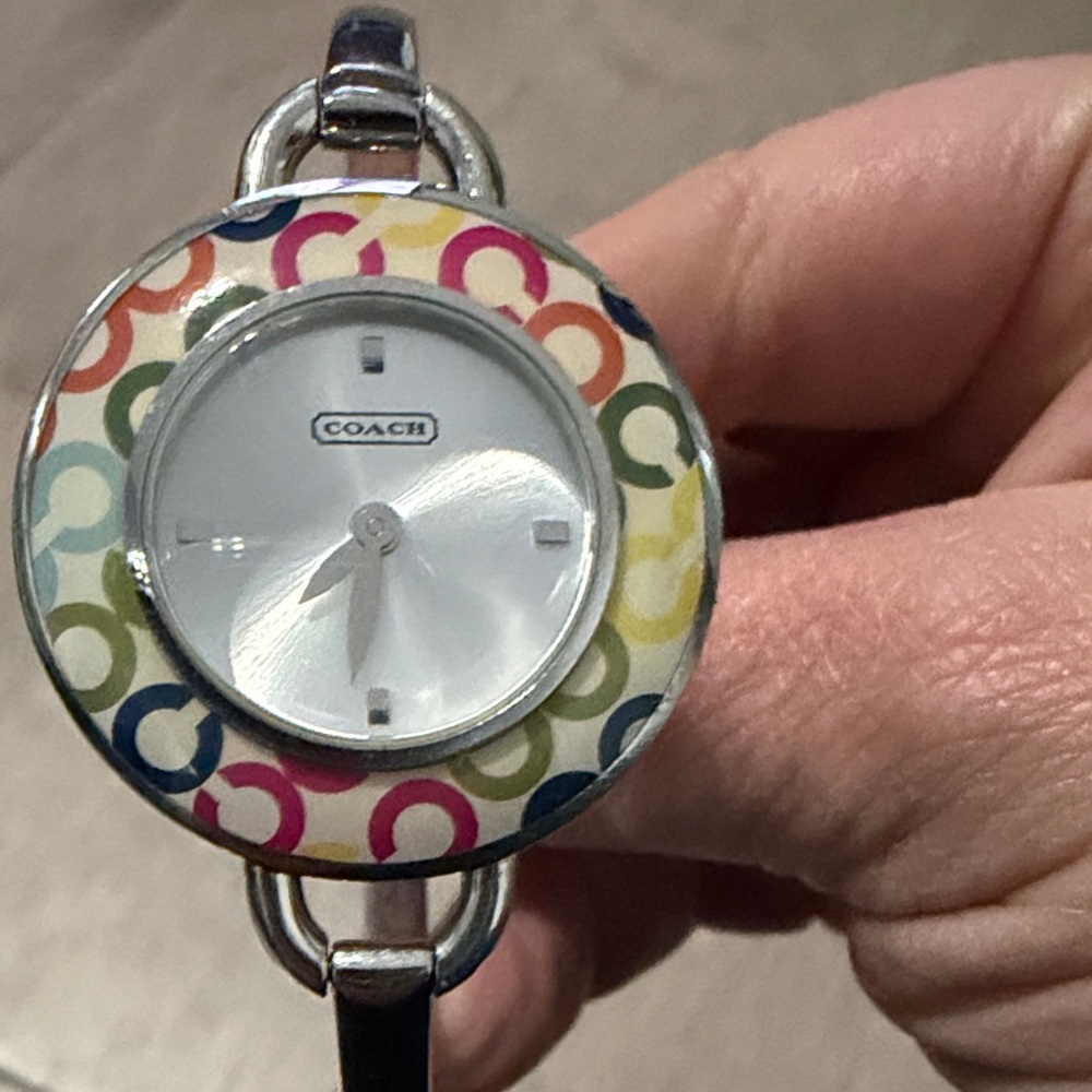 Coach Silver Watch with Colorful Circle Design
